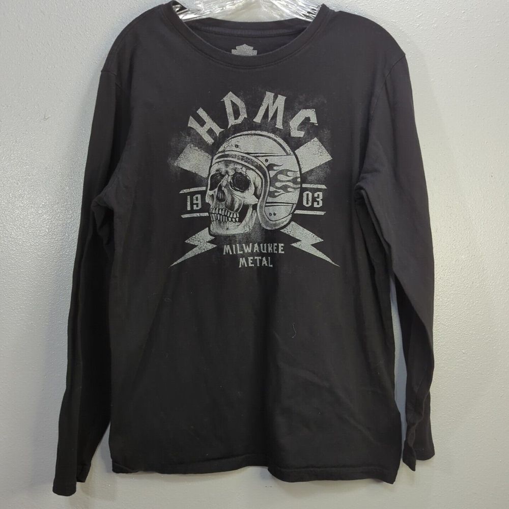 Harley Davidson 1903 Skull Black Milwaukee Metal Long Sleeve Shirt Large‎ 533